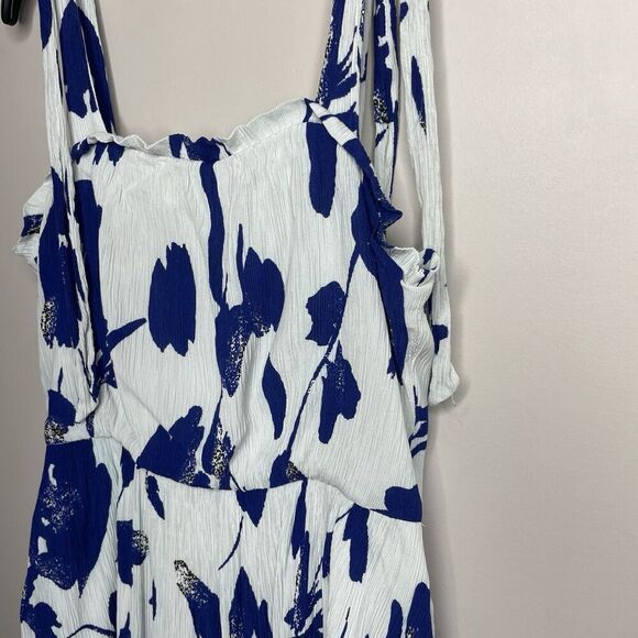 JASON WU Midi Dress Women 6 Blue Floral Tie Strap Blouson Pockets - Picture 4 of 12